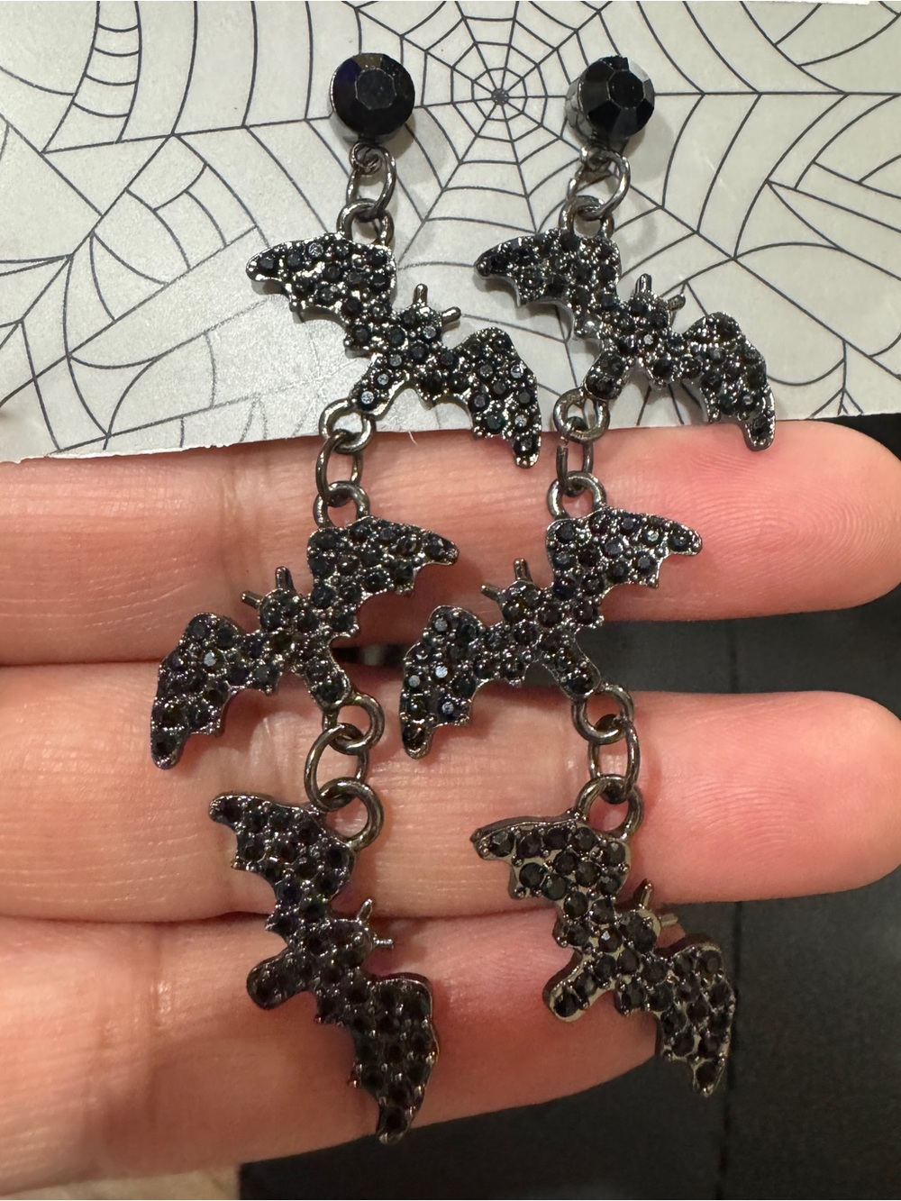 Halloween Black Crystal Bat Dangle Earrings - Women Jewelry